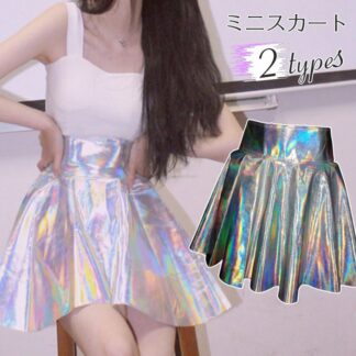 ミニスカート スカート サーキュラースカート ショートスカート レディース ボトムス ショート丈 ダンス ひざ上 レザースカート 着痩せ オシャレ アレアスカート エナメル セクシー ファッ