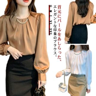 オフィスカジュアル 50代 インナー パール ミセス デザインブラウス スーツ レディース シャツ きれいめ 通勤 春服 トップス 40代 30代 大きいサイズ ビジネススーツ フォーマル おし