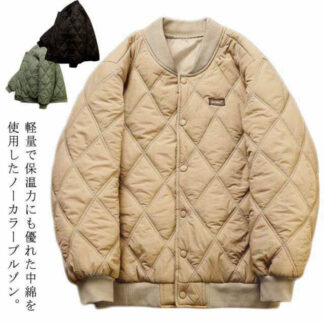 ゆったり メンズ キルティングジャケット キルト 秋 冬 黒 キルティング 大きいサイズ 中綿ジャケット アウター 中綿 ブルゾン クルーネック ノーカラー リブ袖 防寒 コート ジャケット ス