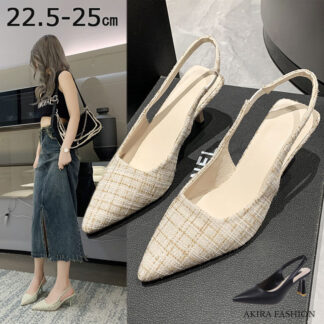 痛くない 歩きやすい 走れる パンプス バックストラップ サンダル ミュール ヒール7cm ハイヒール 365日しあわせパンプスシリーズ ストラップ レディース pu キャンバス 黒