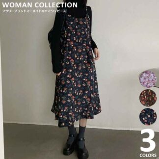ワンピース 春 秋 カジュアル 花柄 小花柄 キャミワンピース ナチュラル 低身長 キャミワンピ レディース ロング丈 おしゃれ かわいい M L 40代 50代 マタニティ 30代