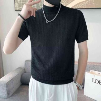 サマーニット メンズ 半袖 ハイネック ゴルフ Tシャツ カットソー モックネック トップス ニット セーター 無地メンズファッション