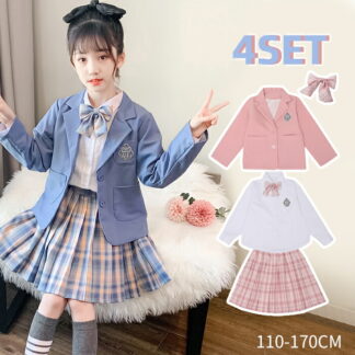 500円クーポンOFF キッズ スーツ フォーマルスーツ 4点セット シャツ ジャケット スカート 蝶々ネクタイ 子供スーツ 長袖 フォーマル セットアップ 女の子 JK制服 入学式 卒
