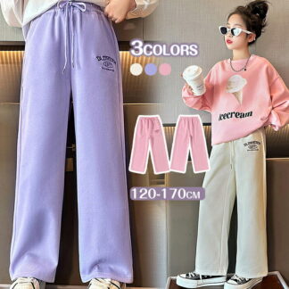 ワイドパンツ 女の子 ガウチョパンツ キッズ プリーツパンツ ロングパンツ ボトムス ロング丈 ハイウエスト ウエストゴム パンツ 春秋パンツ シンプル 春秋 通勤 カジュアル 女児 大人 ゆったり