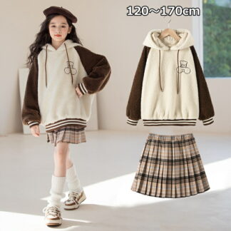 子供服 女の子 秋 冬 セットアップ 上下セット 長袖 カジュアルスカート 2点セット キッズ 冬服 厚手 スカート ジュニア ボアパーカー お出かけ ダンス服 女児 子ども おし 通学