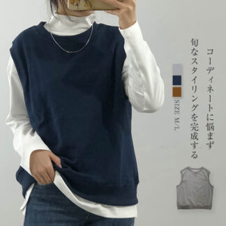 クーポンで2480円 ベスト スウェット レディース 春夏 サマーベスト トレーナー シンプル カットソーベスト ゆる スウェットベスト トップス プルオーバー コットン 大きい クールネック