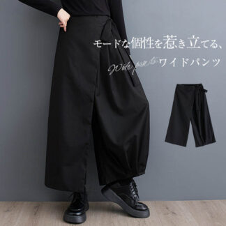 アシンメトリー ガウチョパンツ レディース スカート風 ワイドパンツ タック スカーチョ 秋冬 イージーパンツ ロングパンツ 春 秋 大きいサイズ ゆったり 九分丈 ふんわり ウエストゴム ボトムス