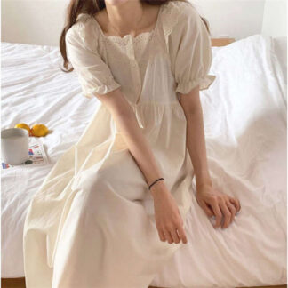 ネグリジェ 春夏 レディース 半袖ワンピース 白レース 大人可愛いパジャマ お姫 ロング丈ネグリジェ ナイトロープ 部屋着 ゆったり韓国風 30代 40代 オシャレルームウェア