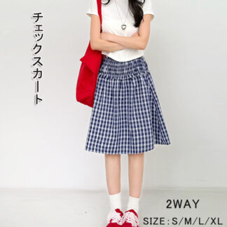 チェックスカート aライン 切り替え 2way スカート フレアスカート ワンピース 夏 ベアワンピース ボトムス ワイド ミディ丈 カジュアル 体型カバー 抜け感 きれいめ ウエストゴム きれ