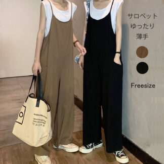 サロペット パンツ レディース オールインワン ボトムス カジュアル 夏 大きいサイズ ゆったり マタニティ サロペ ワイド 体型カバー ポケット 薄手 春夏 サロペットワイドパンツ 黒 綿