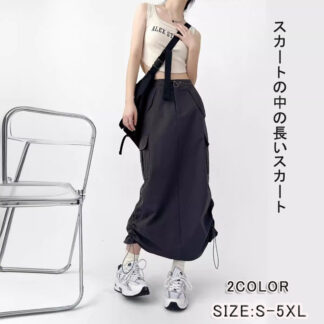 レディース 春夏 ロングスカート ロング カーゴ ベイカースカート ワークスカート aライン スカート ボトムス ロング丈 マキシスカート ストリート 膝下 ハイウエスト きれいめ aラインスカート