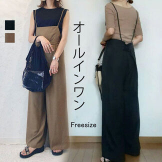 サロペット パンツ レディース 夏 オールインワン ワイド 春 キャミサロペット 涼しい 薄手 ノースリーブ 重ね着 大きいサイズ サロペ ワイドパンツ 体型カバー レイヤード キャミソール
