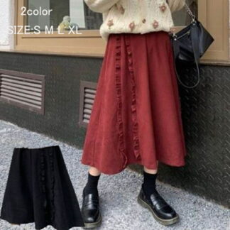 少女女性 レディース2色 スカート 春秋冬 かわいい レディース フレアスカート ミモレ丈 無地 切り替えデザイン ブラック 秋カラー ワインレッド 大人可愛い 上品 おしゃれ レトロ 大人