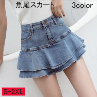 ミニ デニム スカート レディース プリーツスカート タック 個性的 春 夏 フレア 細身 ポケット フリル カラバリあり ホワイト 白 ネイビー 藍色 ブルー 青 無地 サイズ豊富 m l xl