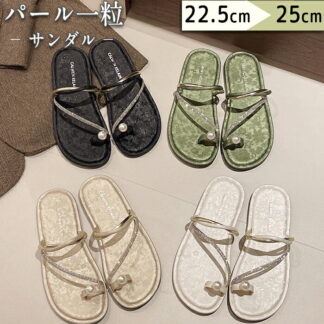 サンダル ミュール レディース 靴 シューズ 女性 ラウンドヘッド フラット底 ローヒール ぺたんこ 履きやすい 歩きやすい 滑りにくい 美脚 パール ダイヤ キラキラ 花柄 おしゃれ 上品 き