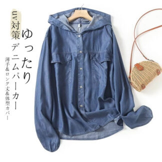 uvカット パーカー レディース 薄手 春 夏 デニムパーカー 大きいサイズ トップス 長袖 シャツ デニム ロング丈 チュニック