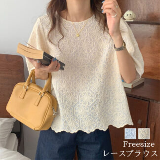 レースブラウス レディース レースカットソー レースtシャツ レーストップス 夏 半袖 刺繍 レース おしゃれ きれいめ 上品 通勤 オフィスカジュアル 半そで トレンド 半袖tシャツ