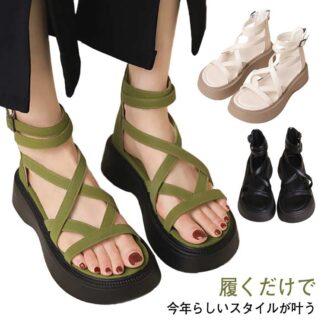 3色展開 サンダル レディース 厚底 ストラップサンダル 靴 履きやすい 歩きやすい 痛くない ビーチサンダル クロス シューズ 滑り止め リラックス 美脚靴