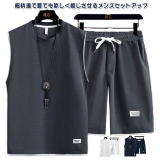 トップス タンクトップ ショートパンツ スウェット上下セット ハーフパンツ 上下セット スウェット カットソー tシャツ トレーナー 袖なし ワッフル生地 ジャージ ノースリーブ