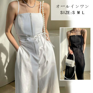 レディース オールインワン キャミソール サロペット レトロ ジッパー ゆったり ロングパンツ つなぎ ワイドパンツ バギーパンツ 背中見せ セクシー かわいい かっこいい 春 夏 シンプル