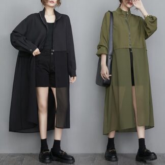 レディース ロングシャツ トップス コート 長袖 無地 ブラウス ビッグ トレンチコート ジャケット アウター きれいめ 大人可愛い tシャツ カットソー オーバーサイズ 洗える 羽織 夏 秋 体