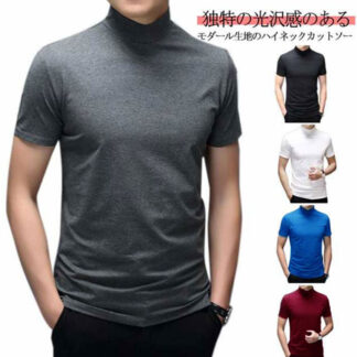 tシャツ 無地 通勤 半袖 カットソー 白 ゴルフ ゴルフウェア モックネック 春 夏 ティーシャツ ハイネック トップス シンプル カジュアル インナー ボトルネック 普段着 レイヤード ビジネス