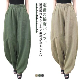 リネン ワイドパンツ レディース ナチュラル ズボン 森ガール コクーンパンツ カジュアル リラックス ボトムス 夏 ウエストゴム ゆったり 着痩せ 薄手 体型カバー