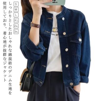 デニムジャケット レディース デニム ノーカラー ジャケット 春 ショート丈 ノーカラージャケット gジャン スプリング 長袖 春コート上着 春服 プ ライトアウター
