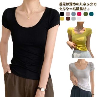 夏 秋 トップス 薄手 半袖 カットソー 涼しい Ｔシャツ レディース Uネック 春 美ライン ストレッチ 定番 細見え ゆったり シンプル 細身 スリム 着回し タイト フィット 着痩せ