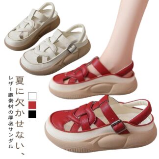 厚底サンダル レディース サンダル コンフォートサンダル 履きやすい 滑り止め 可愛い レザー 夏 カジュアルシューズ 靴 通気 厚底ソール 美脚 春夏 コンフォート 疲れにくい 脚長効果