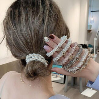 ヘアゴム5点セット パールビーズシュシュ キラキラ レデイースヘアアクセサリー 大人可愛い ホワイト おしゃれ 髪飾り 上品 ピンク