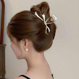 メタルヘアクリップ バレッタ バンスクリップ リボン シルバー ゴールド 大人可愛い シンプル レデイースヘアアクセサリー おしゃれ