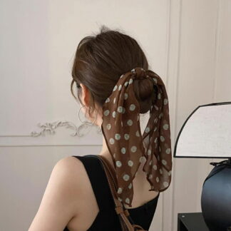 シュシュスカーフ シフォンシュシュ ロングシュシュ ドットシュシュ ボリューム ブラウン 大人可愛い レデイースヘアアクセサリー おしゃれ