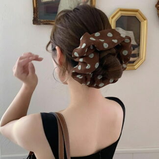 シフォンシュシュ ドットシュシュ ボリューム ブラウン 大人可愛い レデイースヘアアクセサリー おしゃれ