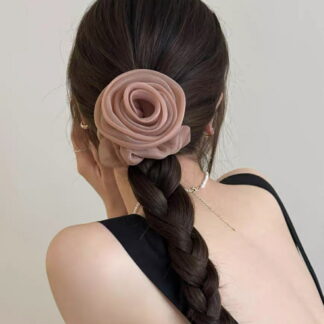 オーガンジーシュシュ ローズシュシュ ビッグシュシュ ヘアゴム ボリューム 薔薇 フラワー 春夏 レデイースヘアアクセサリー おしゃれ エレガント 上品 きれいめ 大人可愛い トレンド