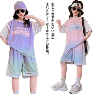 上下2点セット 子供服 女の子 バスケットボールウエア Tシャツ 半袖 ジュニア セットアップ ハーフパンツ 速乾 吸汗 団体服 演出服 トレーニングウエア スポーツウエア 通学 練習着