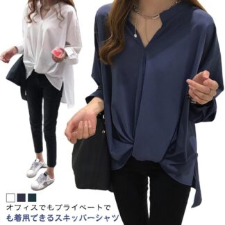 夏 ゆったり 春 オフィスカジュアルトップス シャツブラウス Vネック スキッパーブラウス シフォン 7分袖 七分袖 シャツ ブラウス 20代 30代 春夏 トップス 大きいサ 40代