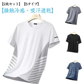 2枚セット アイスシルク 涼しい 半袖 ゆったり 冷感 半袖Tシャツ クルーネック インナー カットソー Tシャツ ランニング 薄手 メンズ ティーシャツ 無地 吸汗速乾 スポーツ ストレッチ 通気