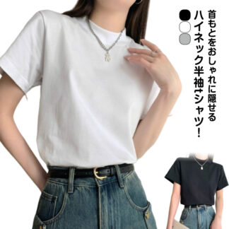 5分袖 ハイネック モックネック プルオーバー 夏 tシャツ 綿混 半袖 レディース 半そで 五分袖 コットン混 ストレッチ トップス インナー 半袖tシャツ 春 秋 カジュアル 半袖T