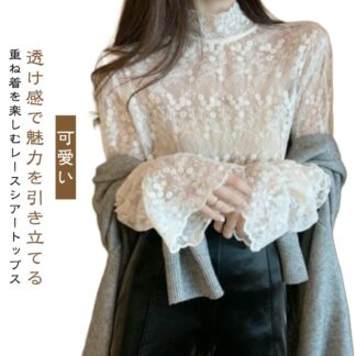 シアー 大きいサイズ シアートップス チュール ブラウス トップス インナー かわいい 長袖 袖あり セクシー 透け感 シースルー tシャツ レーストップス ハイネック 秋 可愛い