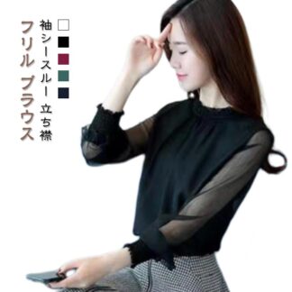トップス ブラウス シフォンブラウス 大人 シアー レディース オフィス 50代 長袖 きれいめ シャツ 上品 オフィスカジュアル 30代 40代 ビジネス 春 夏 秋 ハイネック レース ブラウ