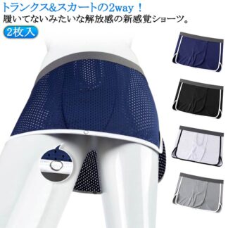 下着 通気 おしゃれ 2枚入 メンズ メッシュパンツ 吸汗速乾 インナー 2way セット スカート アイスタッチ 接触冷感 ボクサー トランクス メ メッシュ