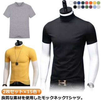 メンズ 2枚セット×15色 トップス 夏 無地カジュアル カットソー ハイネックtシャツ ゴルフウェア 半袖 ハイネック Tシャツ 無地 無地tシャツ 大きいサイズ シンプル スポー カジュアル