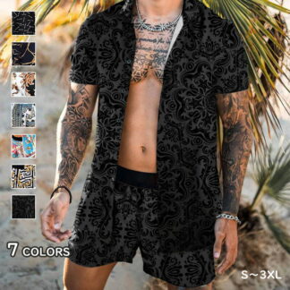 アロハシャツ セットアップ 2点セット 開襟シャツ トップス シャツ 短パン 5分丈 夏服 ショートパンツ ハーフパンツ メンズ 上下セット 柄シャツ 総柄 カジュアル 大きいサイズ 夏 花柄シャツ