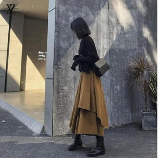 スカート レディース ワイドパンツ Aライン 美脚 ギャザー 膝丈 ロングスカート ボトムス ハイウエスト 秋 冬 ウエスト ゴム ラップスカート ミモレ丈スカート 黒 ミディア ロング丈