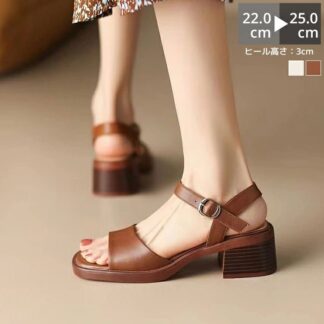 サンダル 歩きやすい 美脚 3cmヒール アンクル ストラップ シンプル レディース 脱げない ベージュ ブラウン 低反発 アンクルストラップ 太ヒール 春 コーデ ストラップサンダル 前あ 夏