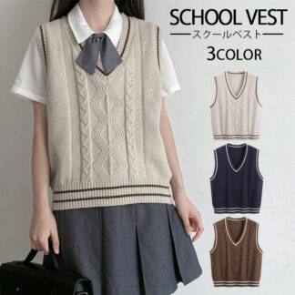 スクールベスト 制服ベスト 制服 学生制服 ユニセックス ニットベスト Vネック ベスト 学生ベスト ノースリーブ 配色 レイヤード 重ね着 スクール 男女兼用 JK DK 高校生 中学生 春
