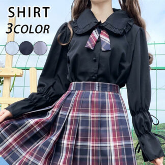 ブラウス レディース トップス 長袖 シャツ シャツブラウス リボン ロリータ JK JK制服 コスプレ 可愛 かわいい 無地 春 秋 おしゃれ