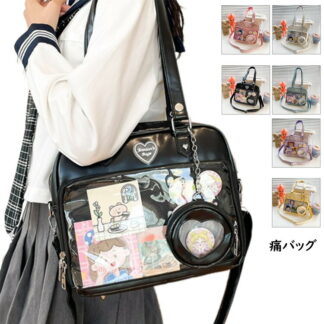 痛バッグ ショルダーバッグ ビニールバッグ 痛バ ヲタバ バッグ カバン 鞄 レディース ビニール ビニバ 缶バッチ クリアバッグ ガールズ かわいい 可愛 通学 学生バッグ 透明バッグ 制服鞄