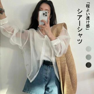 シアーシャツ レディース シースルー 透け感 ブルゾン ジャケット トップス ブラウス シアーブラウス シアージャケット 長袖 UV対策 薄手 ラウンドネック ショート丈 日焼け対策 紫外線
